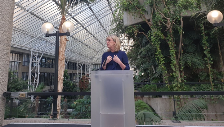 Pictured: The National Trust’s director-general Hilary McGrady unveiling the new strategy at the Barbican Centre in London